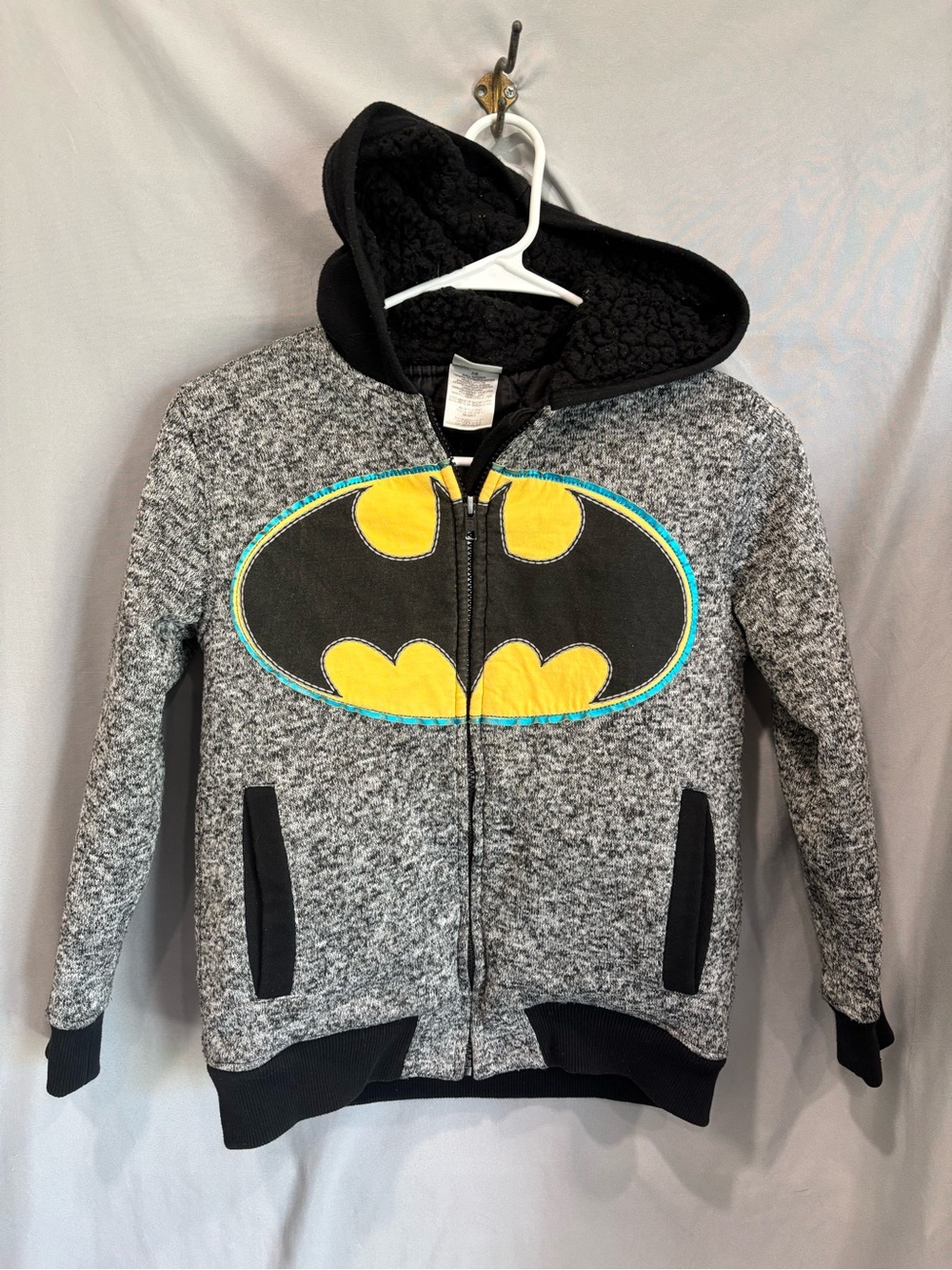 Batman Kids Gray & Black Hooded Jacket with Yellow Logo